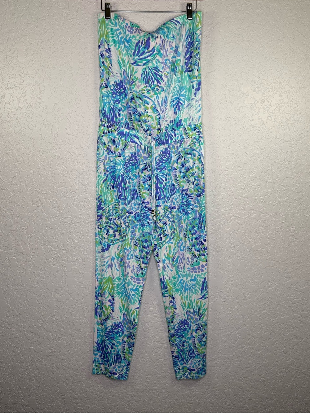 Lilly Pulitzer Strapless Keely Jumpsuit in Blue & Green Size M